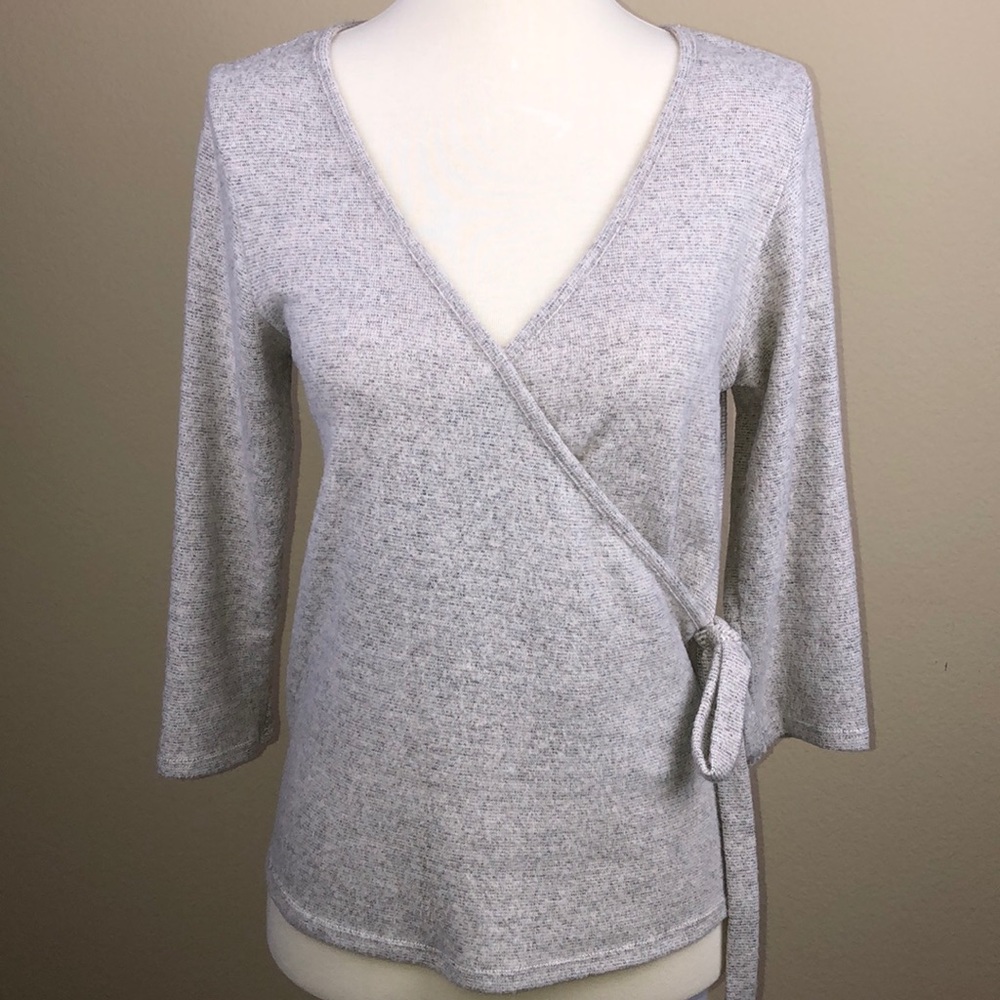 Extremely Soft! Tan Wrap Plunging Neck Sweater - Size Small